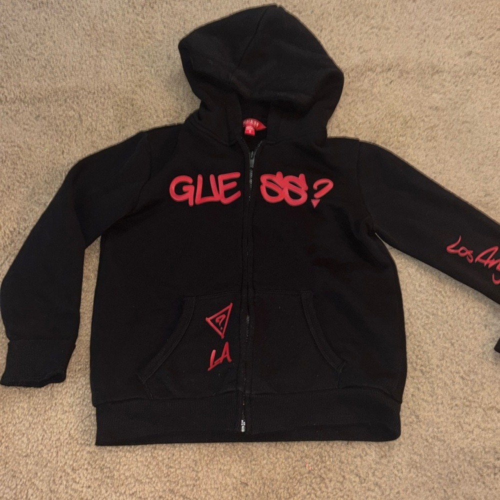 Kids black red GUESS hoodie sweatshirt jacket 8